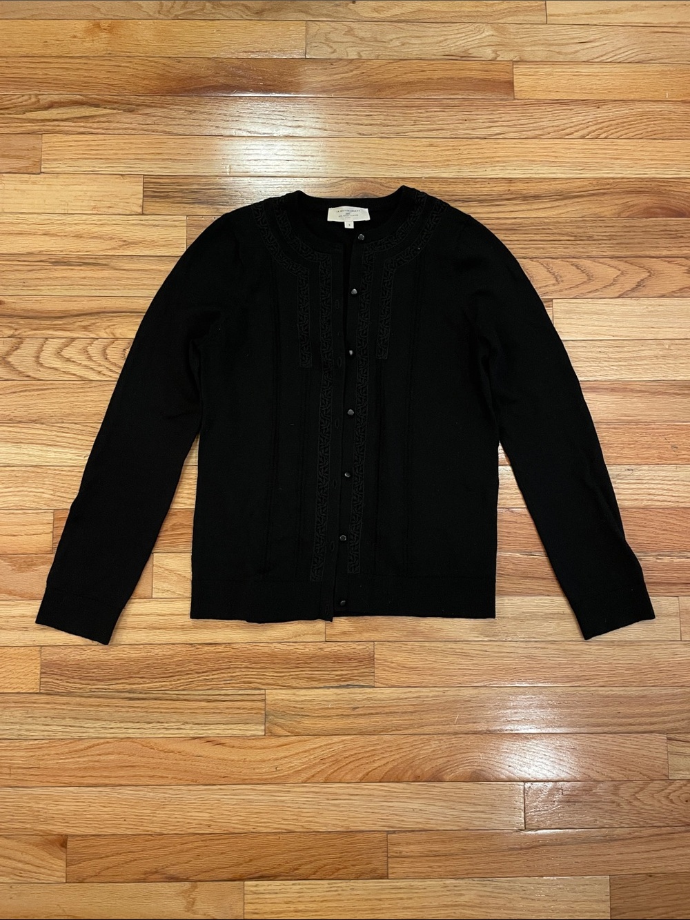 Sezane Black 100% Merino Wool Eleanor Cardigan with Lace Detail Size S